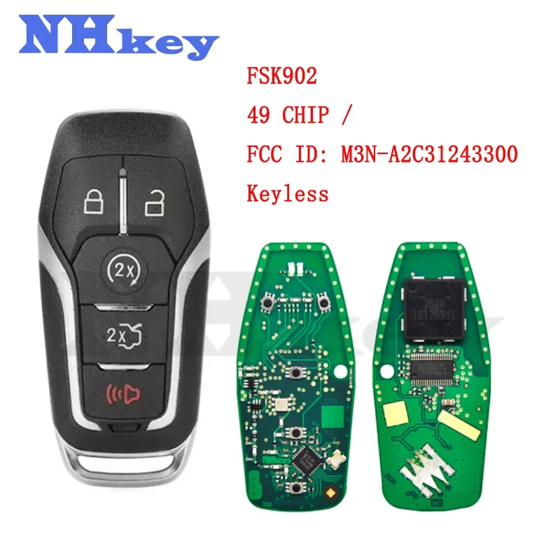 

NHkey Keyless Remote Key For Ford Fusion Explorer Edge Mustang 2013-2017 FSK902 M3N-A2C31243300 ID49 Promixity Smart Card