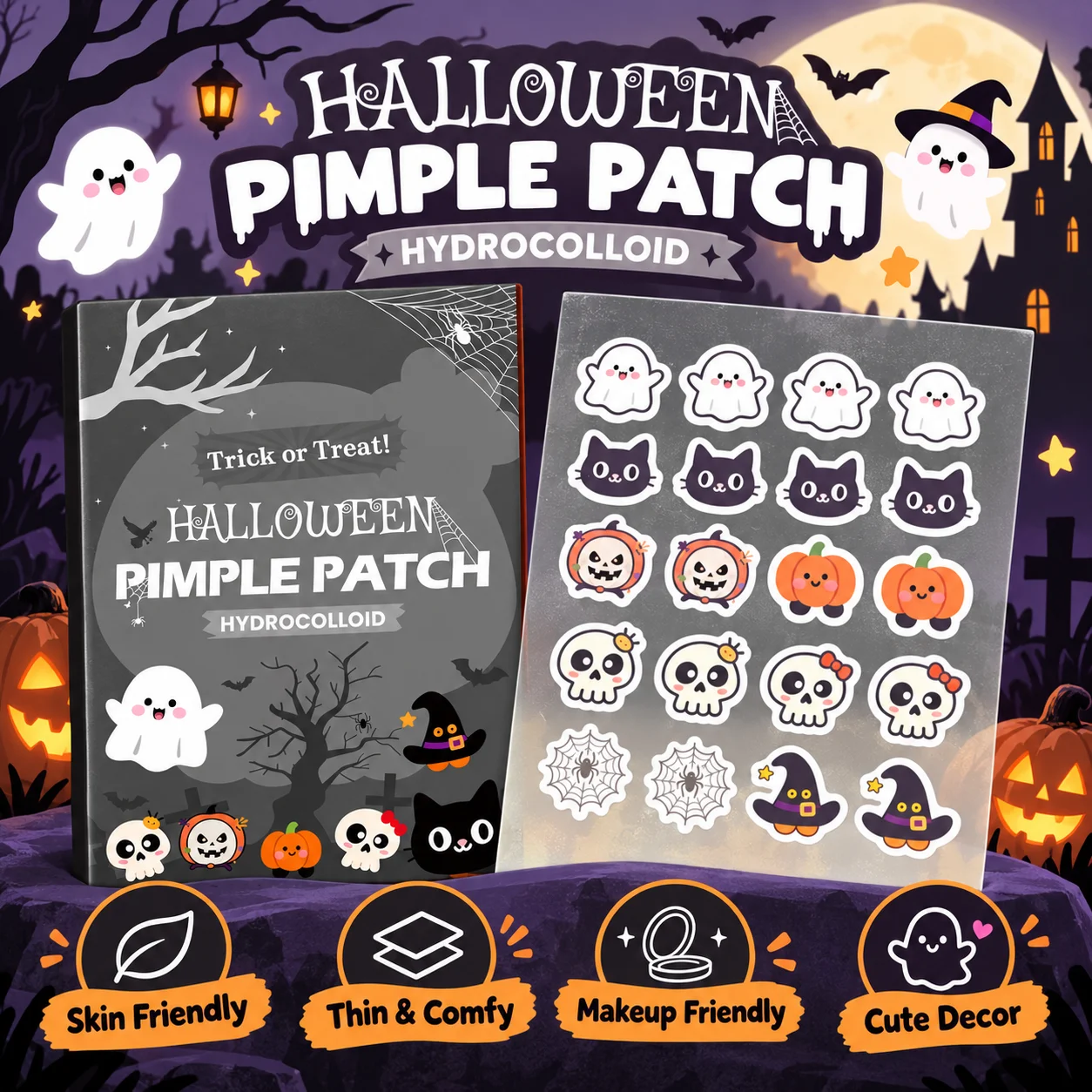 Cute Halloween Pimple Patches with Salicylic Acid Multi Color Skin Cleansing Blemish Cover Stickers