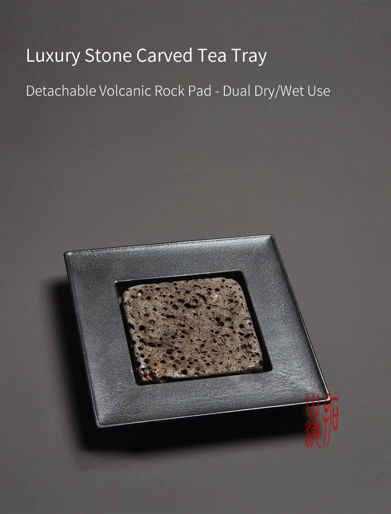 Tee-Tablett aus Naturstein, quadratisch, mit Wasserablauf und Aufbewahrung, handgefertigt, im Vintage-Chinesischen Stil, Gongfu-Teeset, Wabi-Sabi Zen, Heim- und Bürodekoration – Detail 1