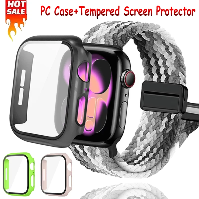 PC-Gehäuse + gehärteter Displayschutz für Apple Watch Ultra 3 49 mm 11 10 46/42 mm, integrierte Hartschale iWatch 9 8 7 6 5 4 SE 45/44 mm