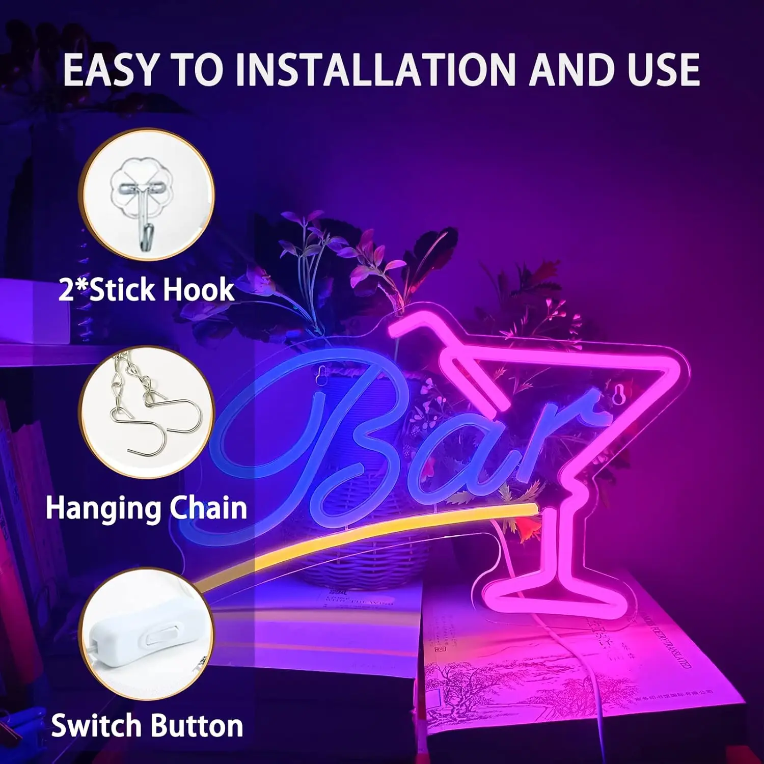 Bar Neon Sign LED Bar Sign Neon Light USB Powered, 14.96x9.06 Inches, Bar Decor for Home, Bistro, Party, Club, Wall Decor