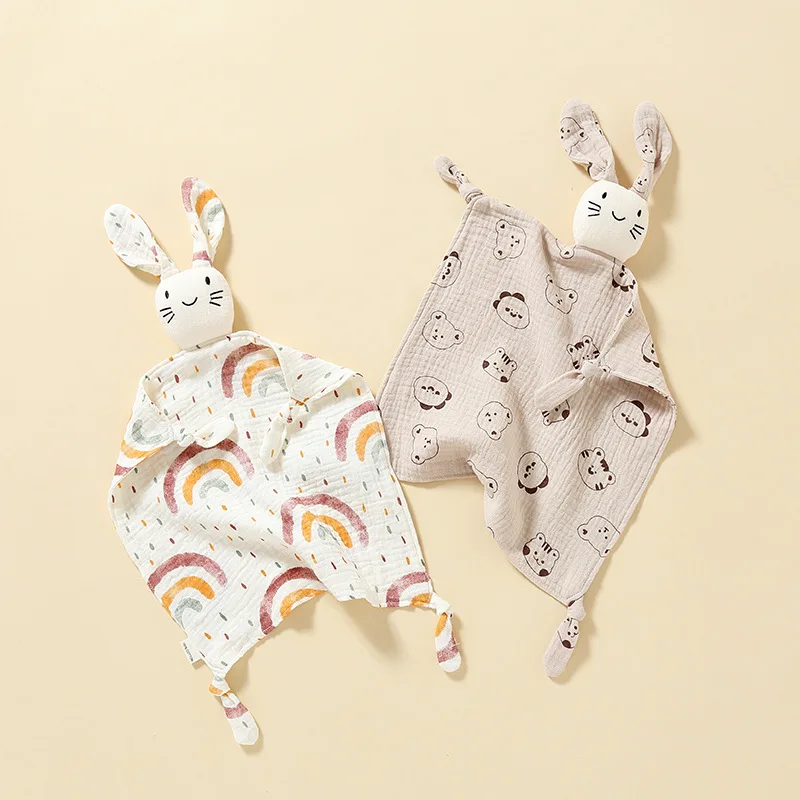 赤ちゃんなだめる掛け布団 - 純綿ガーゼ、噛むのに安全、スリープドール、ハンドパペットおもちゃ