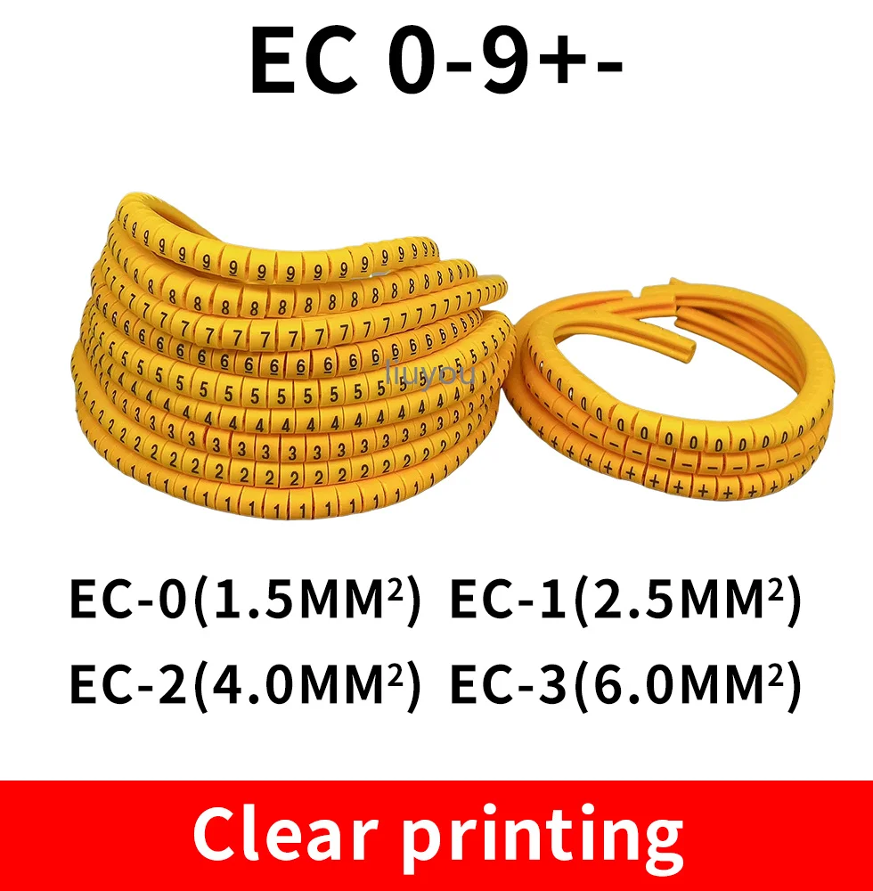 EC-0 Cable Markers Letter 0 to 9 + - X 600PCS (Each50pcs ) for wire diameter 1.5sq .mm~ 3.0 sq.mm Cable Wire Markers