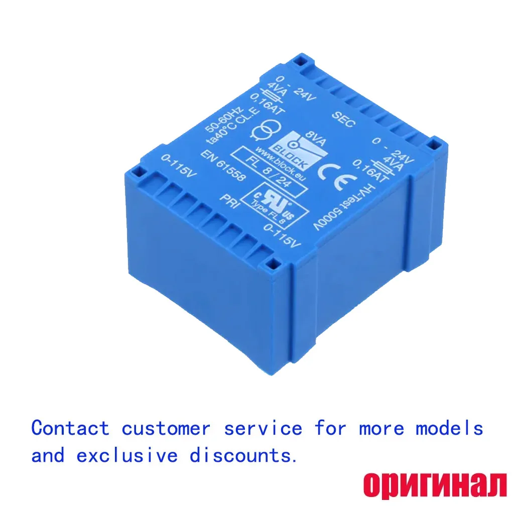 BLOCK FL8/24 Through-hole PCB Transformer, 8VA, 2×115V to 2×24V, Dual Primary Dual Secondary
