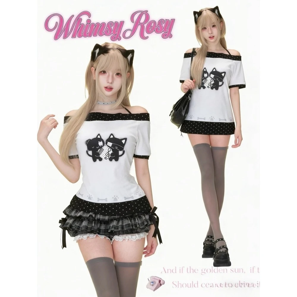 

2026 Japanese Printed Kawaii T-Shirt Women Slim Sweet Vintage Blouse for Girls Korean Fashion Y2k Crop Top Harajuku T Shirt Tees