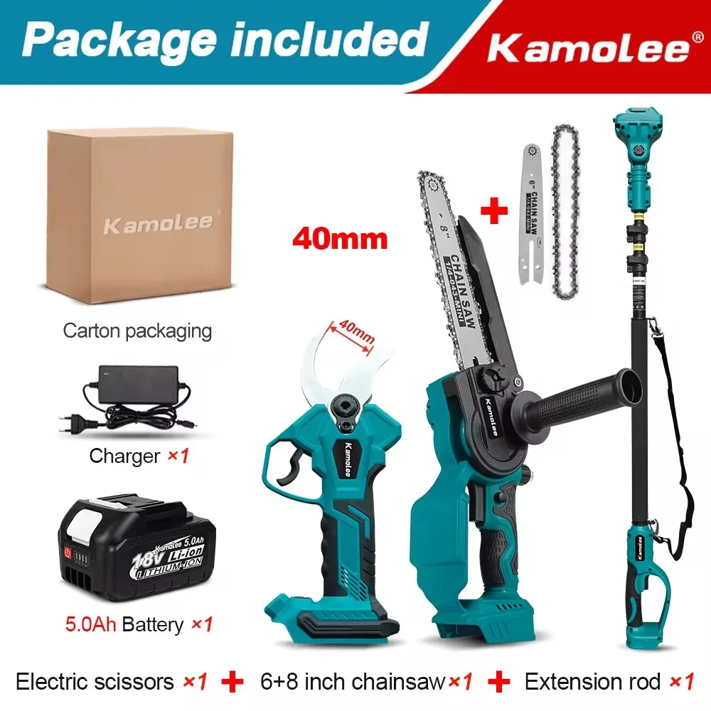 Kamolee draadloze oplaadschaar, borstelloze kettingzaag op grote hoogte, draagbare elektrische snoeischaar, tuingereedschap compatibel met Makita18V-21V batterijen