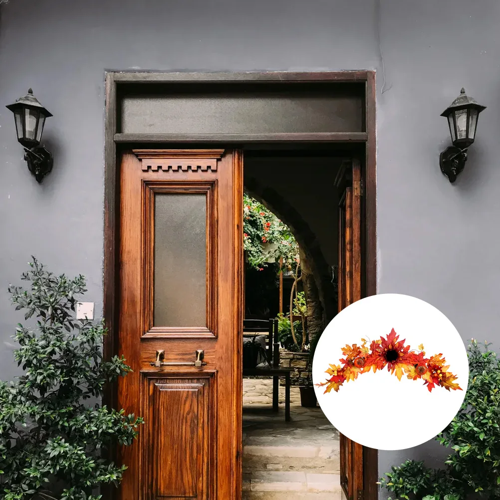 

1 pc Hanging Wreath Decor Autumn Sunflower Door Pendant Holiday Home Outdoor Decorative Ornament Lighted Wreath Party Diy