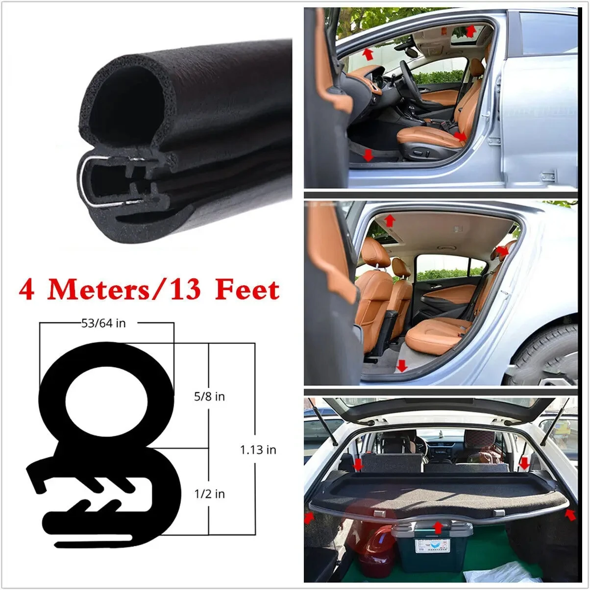 2/4 Meters Car Rubber Car Door Seal Weatherstrip EPDM steel belt Weatherstripping Soundproof Waterproof Seal Kit