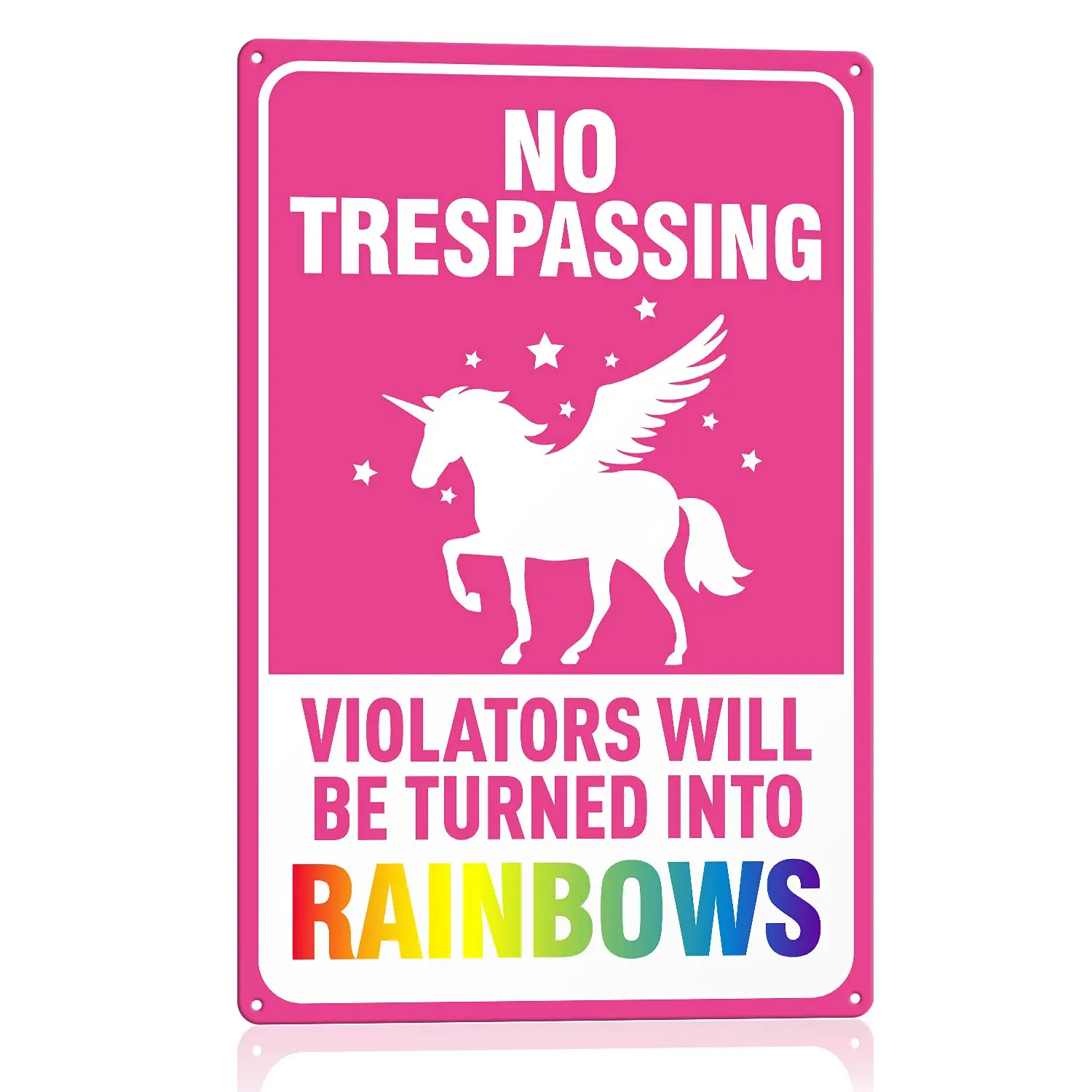 Unicorn Sign Bedroom Décor, No Trespassing Signs, Violators Will Be Turned Into Rainbows, 8 x 12 Inch Metal Aluminum Novelt sign
