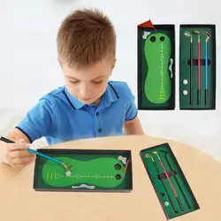 Simulated Golf Course Mini Golf Pen Set Ballpoint Creative Writing Pen Course Putting Green 3 Clubs Balls Flag Table Golf Game