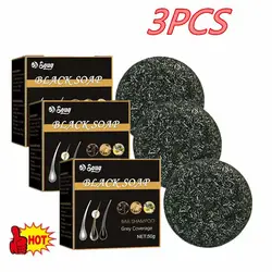 3PCS Hair Shampoo Soap Black Polygonum Multiflorum Shampoo Soaps Cover Gray Hair Shampoo Soap To Dye Canas Shampoo Bar Soap