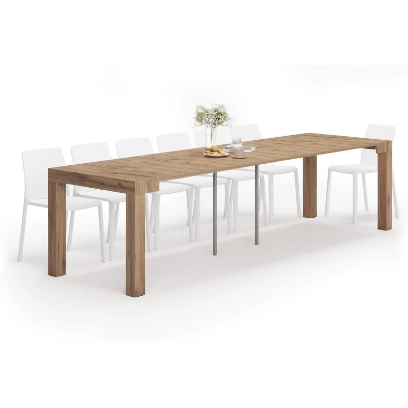 

Mobili Fiver, First, Extendable Console Table 17.7(120) x35.4 in, Rustic Oak, for 4-14 People, Space-Saving Dining Table