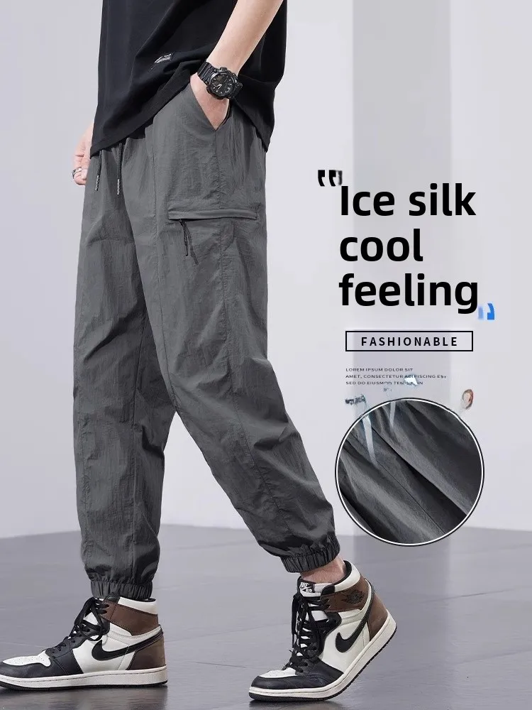 

American Sle Ice Silk Work Pants Men Summer Youth Qui Dry Sports Pants Thin Casual Trousers Loose Fit Faion Ci Sle