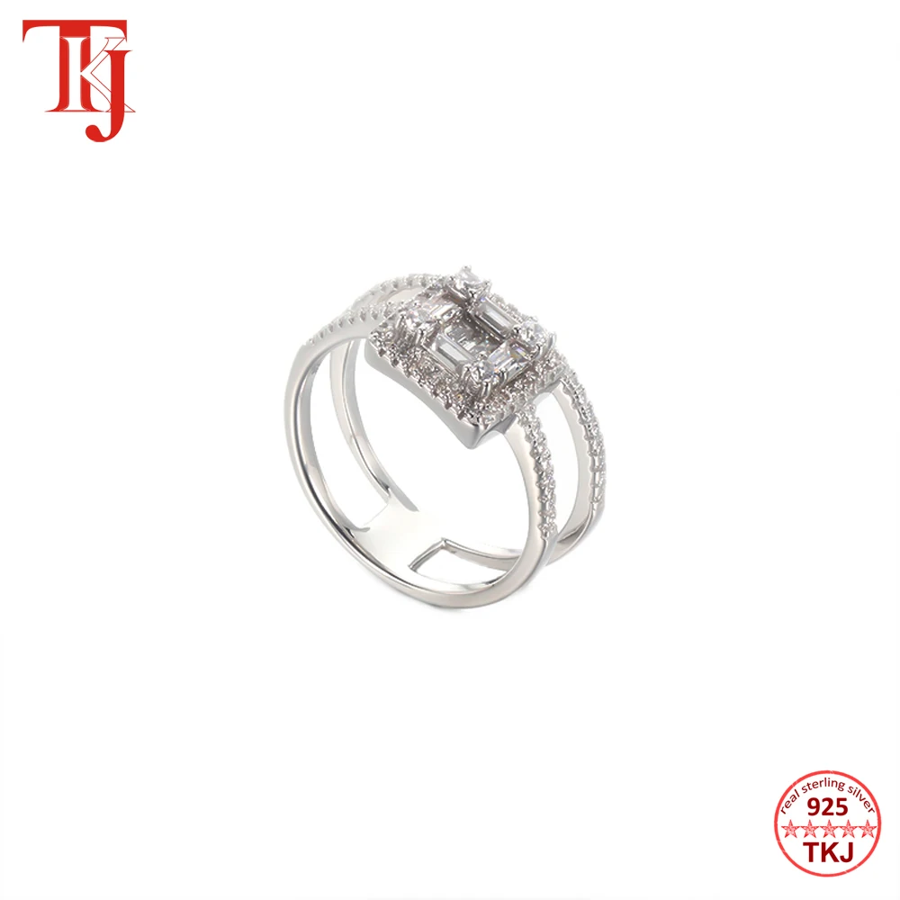 

TKJ 925 Sterling Silver Forever AAAA Zircon Engagement Ring Women Cocktail Party Rings Fashion Promise Jewelry