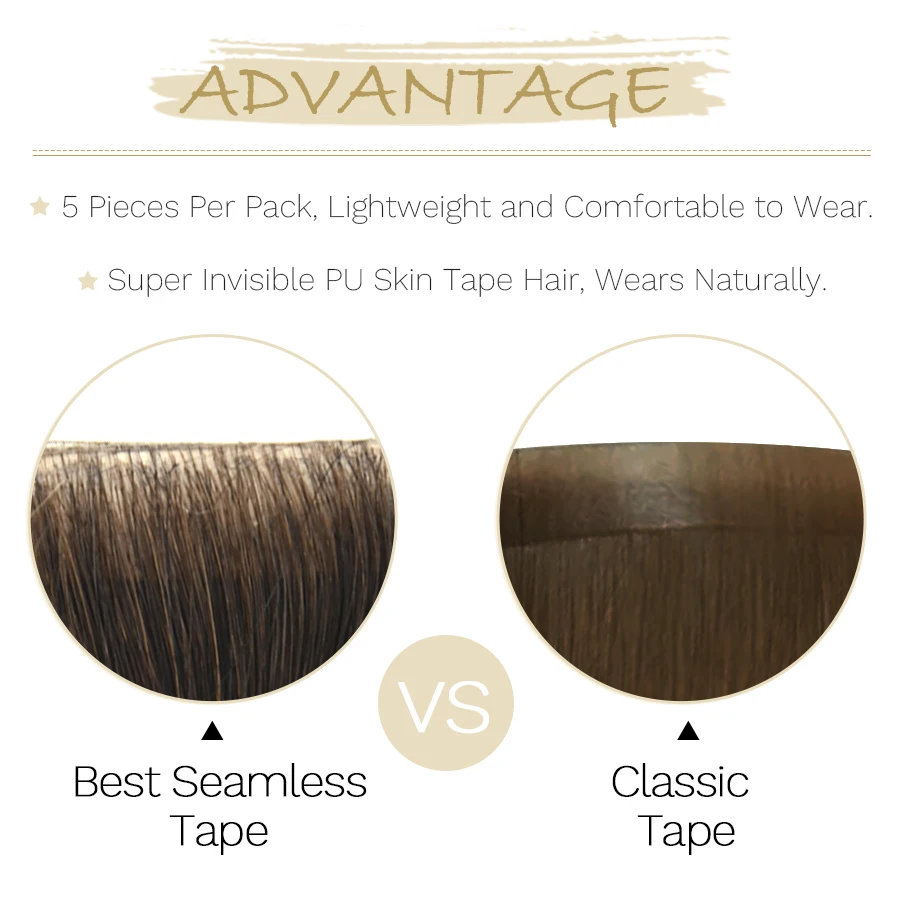 ZURIA PU Skin Weft Tape Hair Extensions Invisible Tape In Hair Extensions Straight 100% Remy Human Hair For Girl 12\