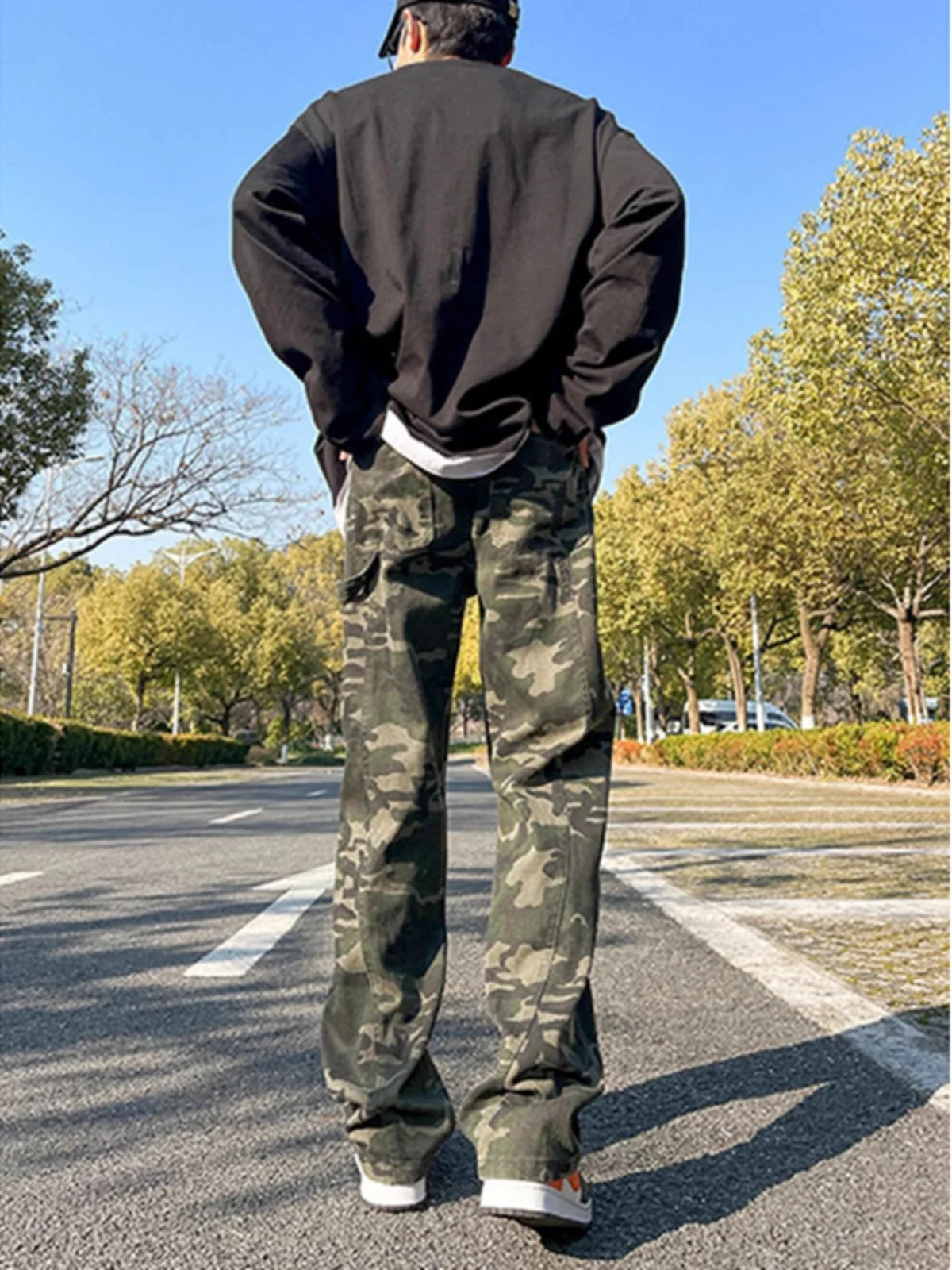 

Американские ретро-джинсы с камуфляжным принтом, широкие брюки с высокой талией для полных мужчин, прямой крой, износостойкие, из хлопка и полиэстера