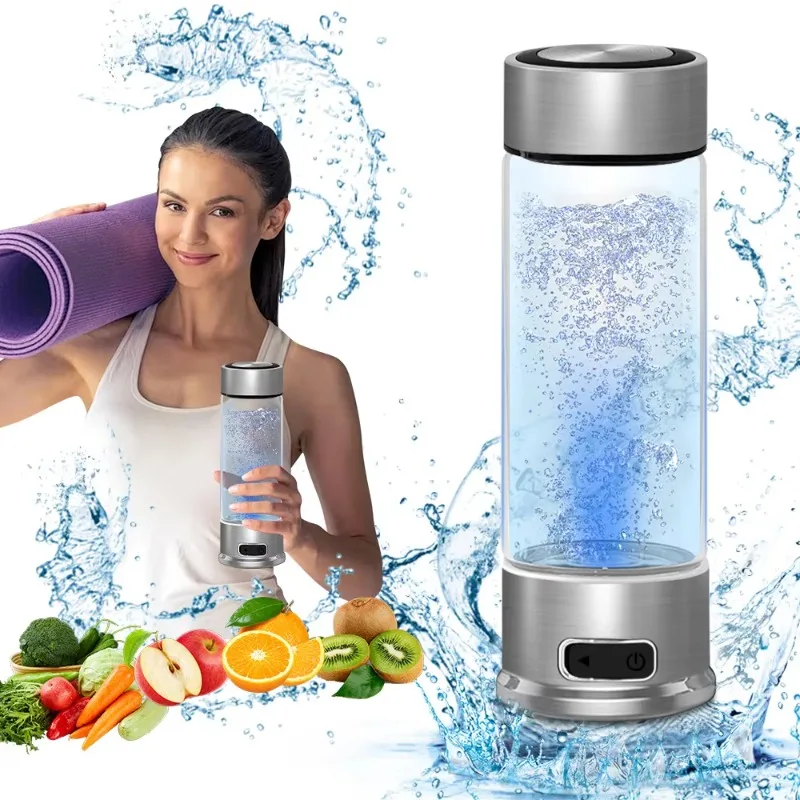400ml Glass Portable H2 Rich Hydrogen Water Bottle Rechargeable Hydrogen Water Generator for Home Travel Health Drinking