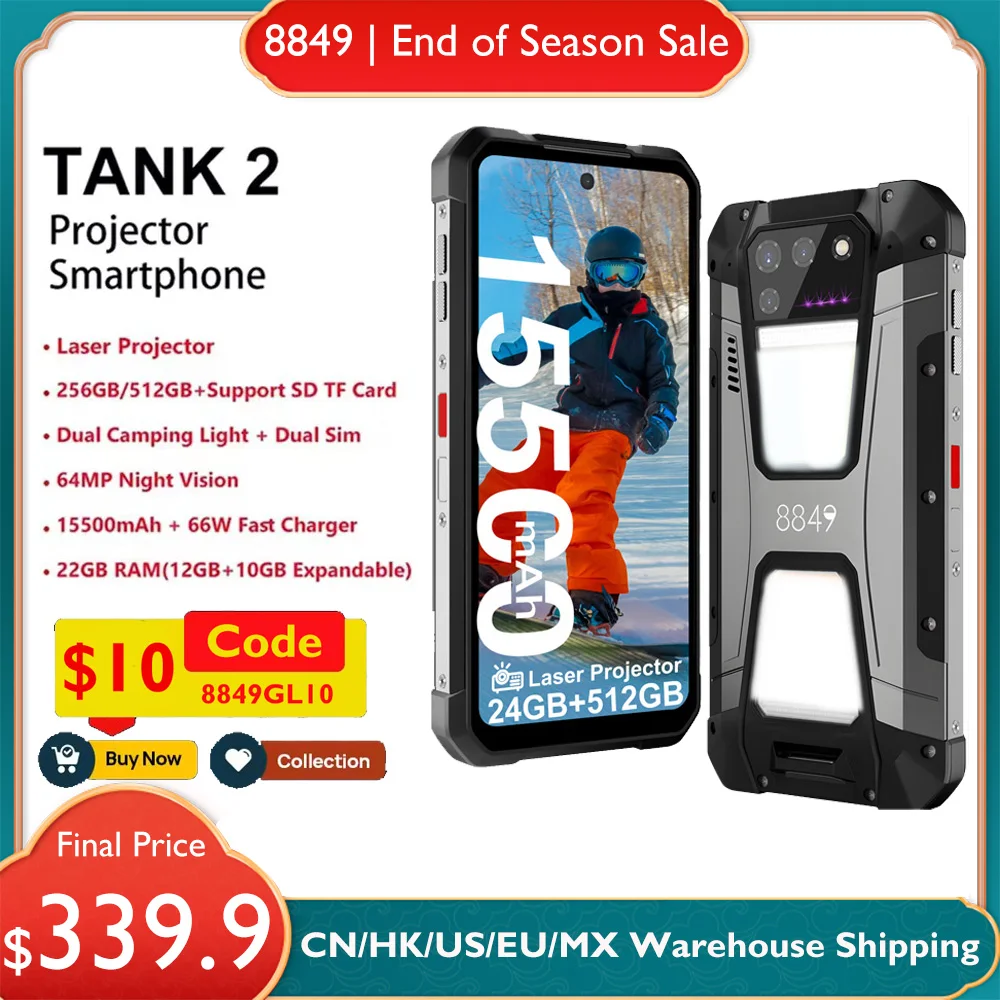 In Stock 8849 Tank 2 Rugged by Unihertz 256/512GB ROM 108MP Camping Light 64MP Super Night Vision G99 15500mAh TF NFC