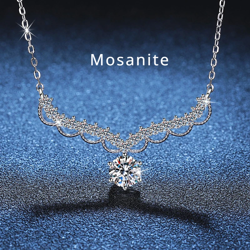 

925 Silver Necklace Lady Jewelry Pendant Mosan Diamond Necklace Female Wave Wing Luxury Valentine Gift