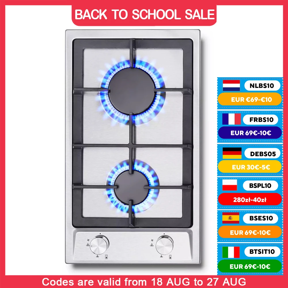 TopStrong 2-Brenner-Edelstahl mit automatischem Flammschutz, Erdgaspropan, integriertem Gaskochfeld YYEUGCT-S02