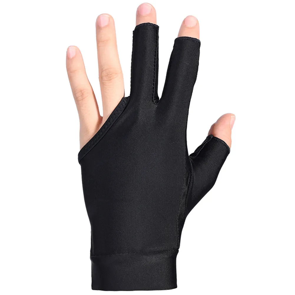 

3 Fingers Billiards Glove for Men Women Anti-Slip Breathable Snooker Cue Glove Lightweight Moisture Wicking Elastic Wrist Black