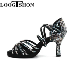 LOOGTSHON-zapatos de tacón para mujer, sandalias plateadas con plataforma, con diamantes de imitación, para baile en interiores