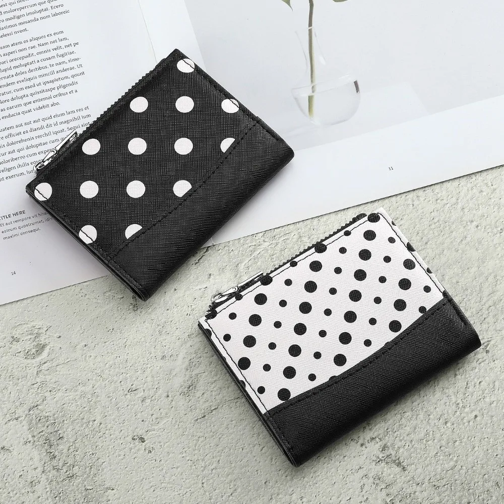 Zipper Closure Polka Dot Pattern Wallets Multi Slot Bifold Design Short Card Holder Minimalist Compact Small Coin Purse Travel
