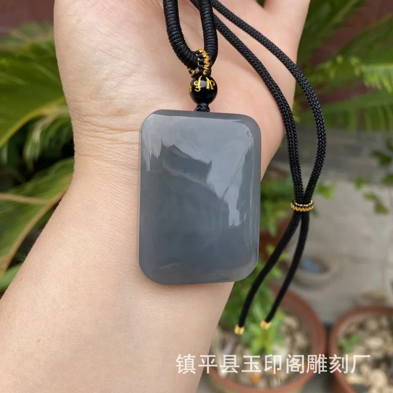 Hetian Jade Smoky Purple Ash Peace Tranquility Pendant Necklace With Heart Sutra And Hundred Blessings Design