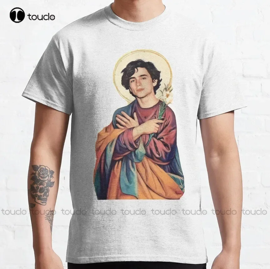 Timothee Chalamet Saint God Sticker Classic T-Shirt 90S Shirt Custom Aldult Teen Unisex Fashion Funny New Xs-5Xl Fashion Funny