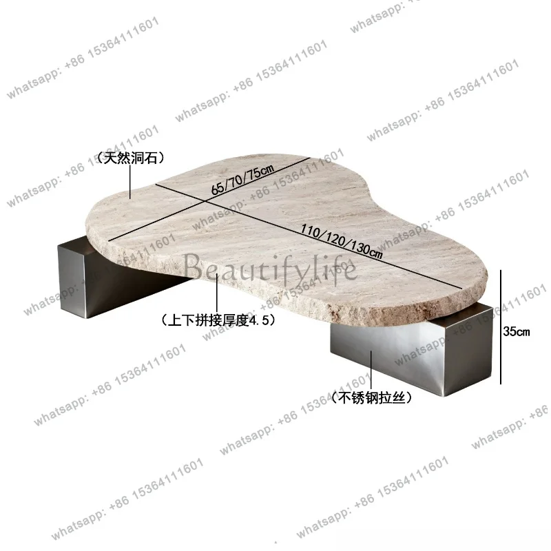 Premium Irregular Coffee Table with Natural Travertine Stone and Steel Legs Ideal for Scandinavian and Industrial Homes