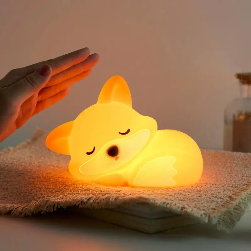 1 Set Fox Night Light Silicone USB Charging Tap Light Home Art Decoration Bedroom Bedhead Atmosphere Light Friend Birthday Gift