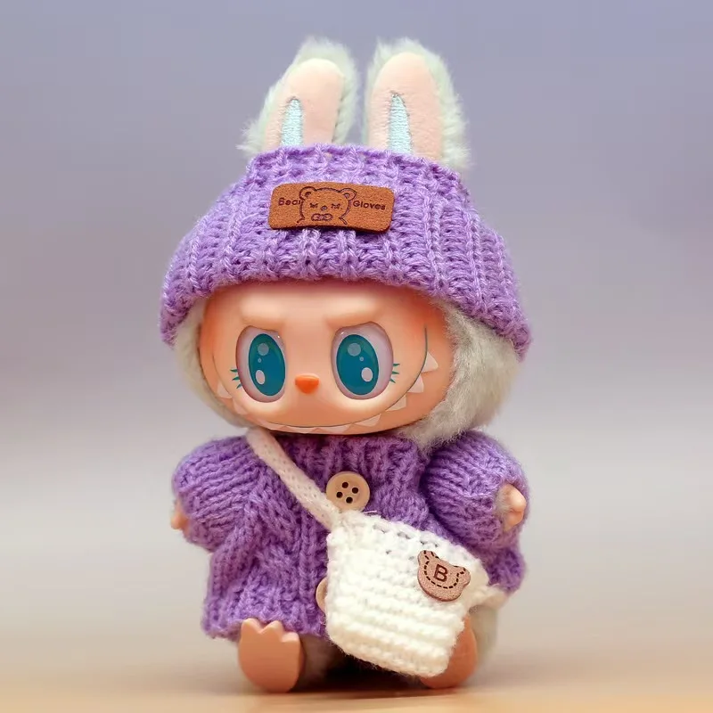 15-17cm 라부부 옷 세트 라부부 앉아있는 파티 베어 라벨 스카프 모자 인형 액세서리 귀여운 장식