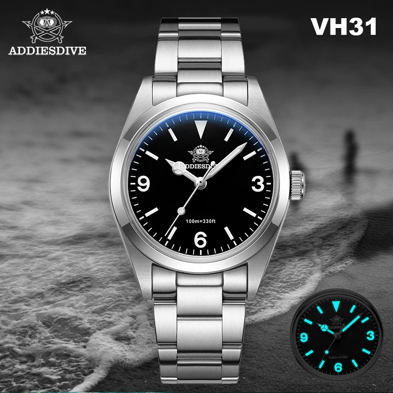 

ADDIESDIVE VH31 Men's Watch Classic Luxury Sapphire Glass Stainless Steel Quartz Watches 10Bar Waterproof BGW9 Luminous Watch