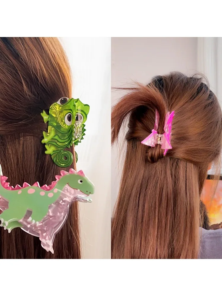Épingle à cheveux en acrylique, petit dinosaure de dessin animé, lézard, personnalité tendance, griffe de tête arrière, 1 pièce