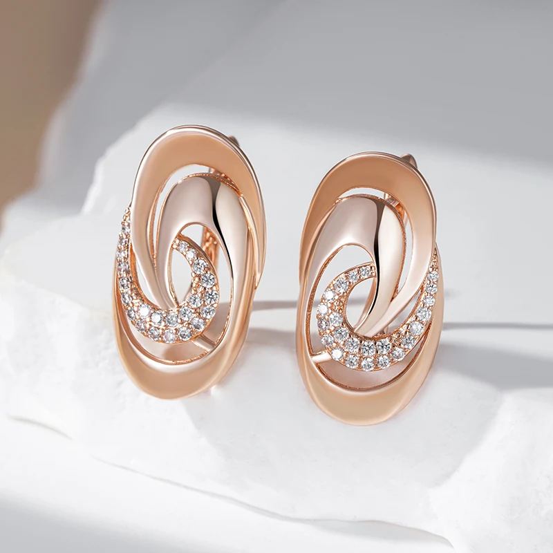 Vintage 585 Gold Color Big Earrings for Women Unique Geometric White Zircon Party Wedding Jewelry Personality Daily Accessories