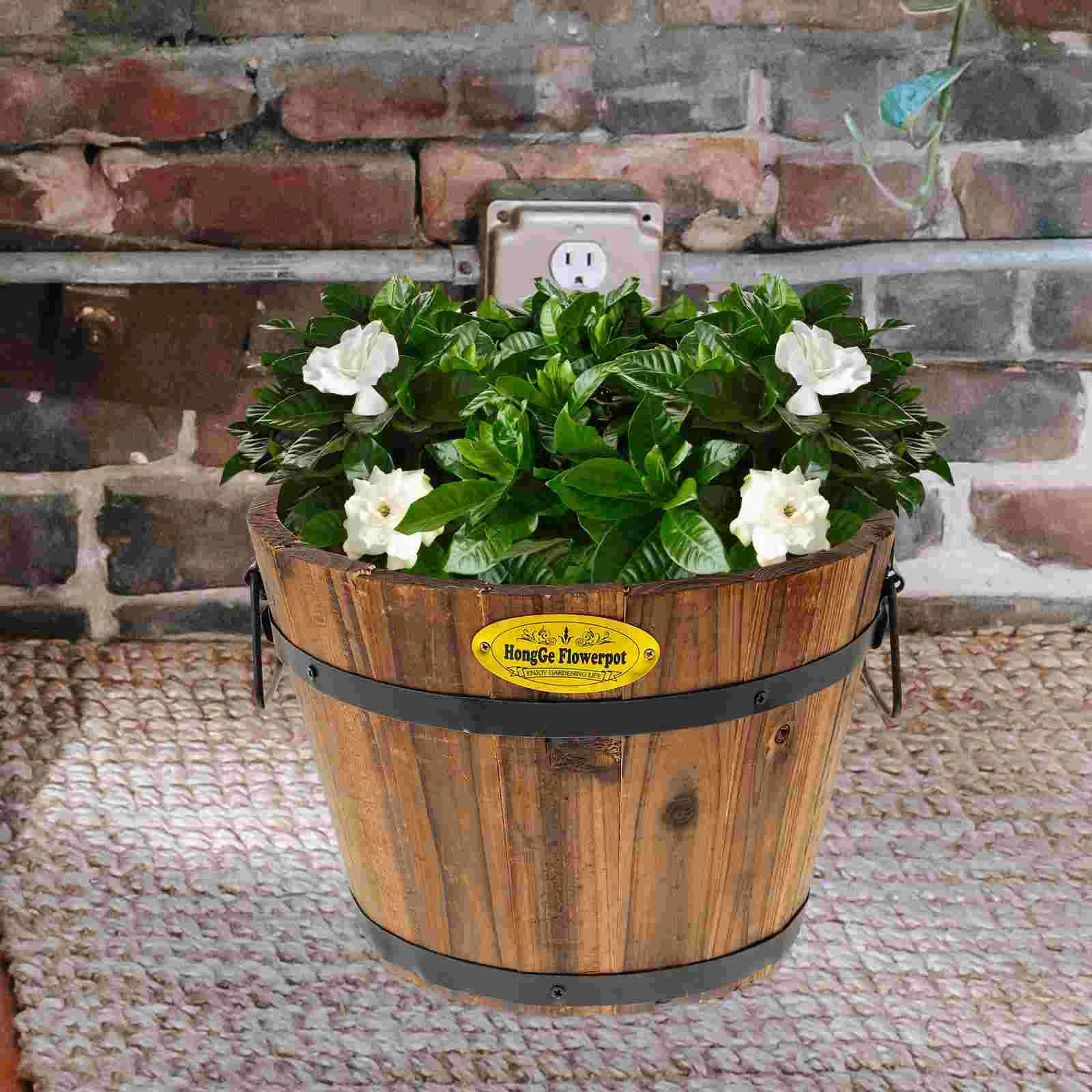 

Large Outdoor Planters Rustic Wooden Flower Bucket Decorative Flower Pot Planter Gardening Pot Farmhouse Vase Plant Container