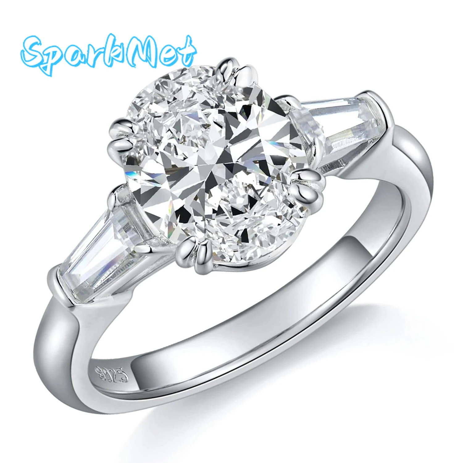 

SparkMet 100% Real 5ct Oval Moissanite Ring 9x11MM wit Certificate Passed Diamond Test Rings Women Eternal Jewelry S925 Silver