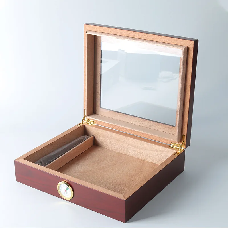 Wooden cigar humidor collector\'s box flip-top transparent glass gift box simple cigarette packaging box humidor