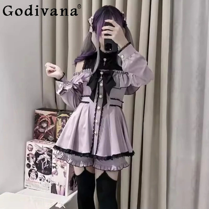 

Mine Mass-Produced Oversize Dress Set for Women Spring Japanese Slim Fit Lolita Long Sleeve Top and Shorts 2-Piece Set for Women