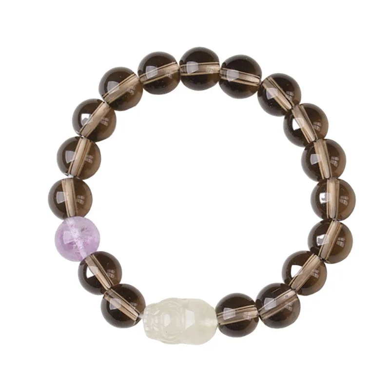 

Clear Clean Smoky Quartz Round Bead Bracelet with Crystal Pixiu Minimalist Fashion Jewelry for Women Gifts