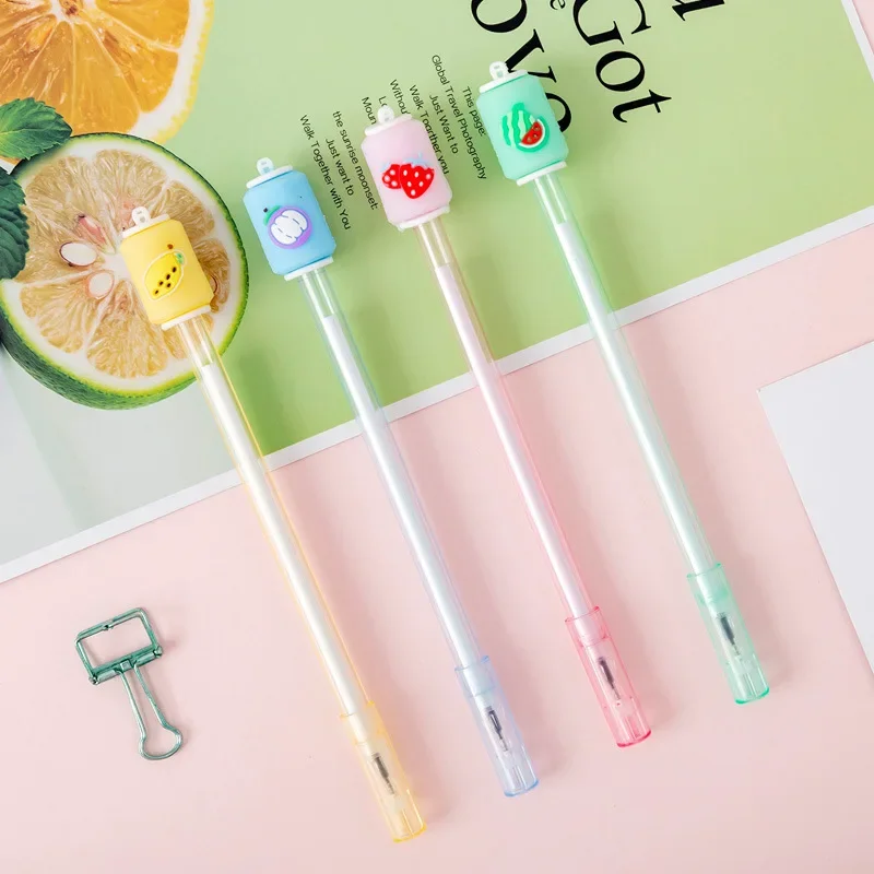 40PCS Student Creative Fruit Soda Transparent Bar Gel Pens Black 0.5mm Stationery Kawaii School Supplies