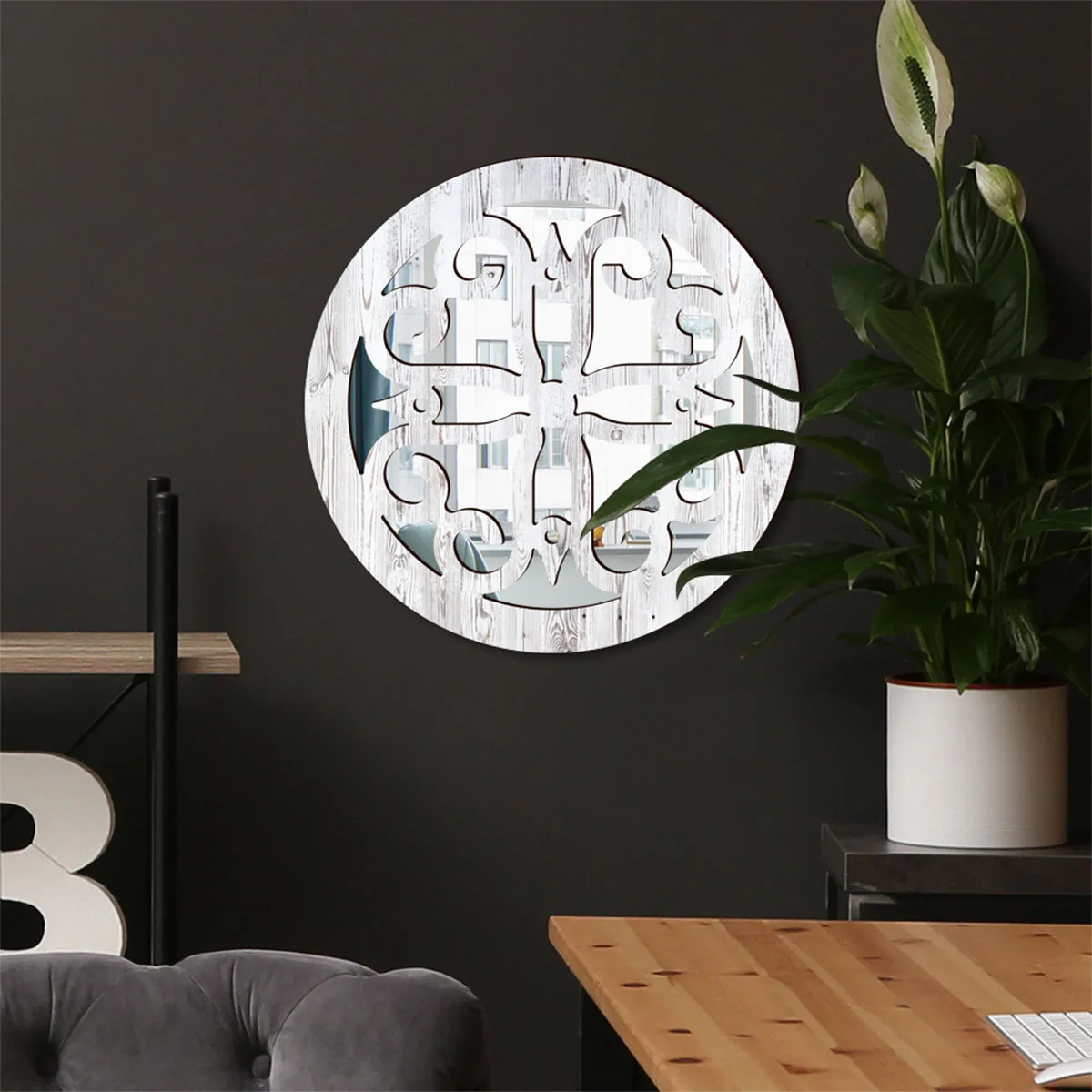 

Rustic Window Frame Mirror Artwork Wall Decor, Wood Farmhouse Wall Decorative Mirror Living Room Bedroom Hallway Home Decoration