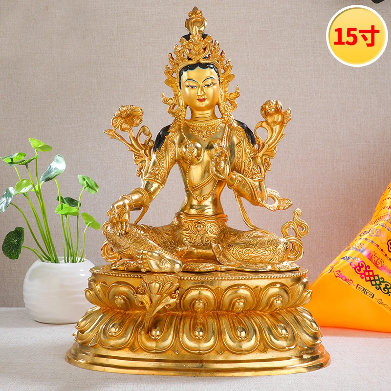 45cm large Buddhism Gilding Buddha statue Asia HOME temple altar bless safe healthy green Tara Guan yin brass