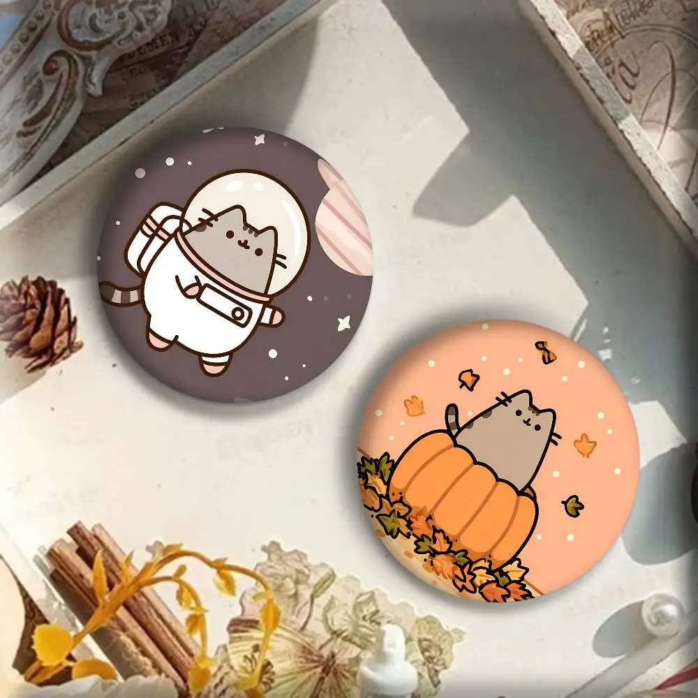Cartoon Cute-P-Pusheen Anime Abzeichen Runde Laser Abzeichen Cartoon Brosche Kleidung Rucksack Zubehör Revers