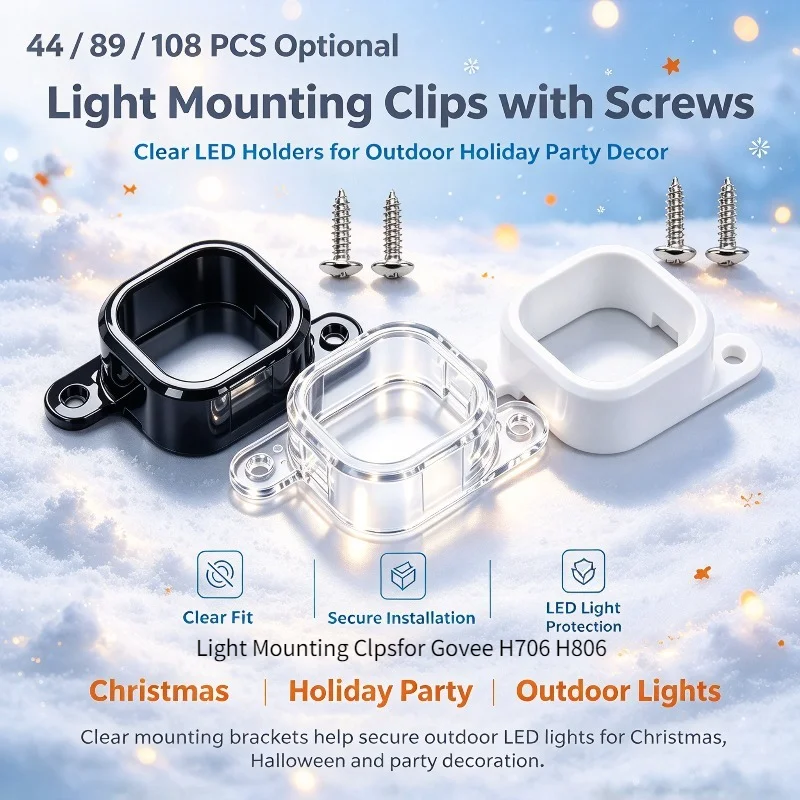 44/89/108PCS Clear Light Covers with Screws for Govee H706 H806 (A B C), LED Mounting Clips for Christmas Halloween Decor