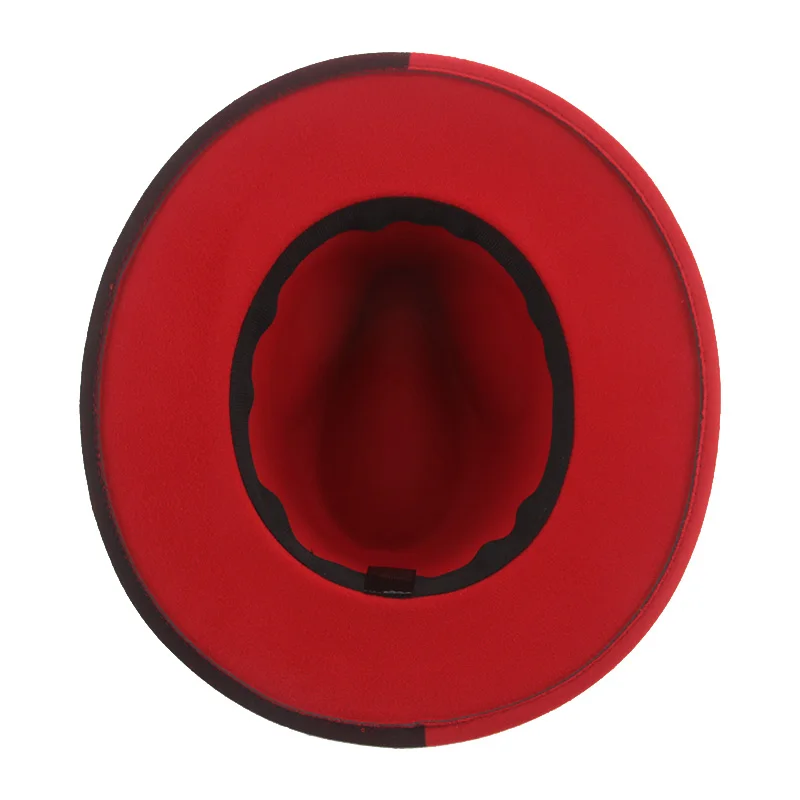 Kapelusz Fedoras Kapelusze Zimowe Kobiety Patchwork Filcowe Czapki Mężczyźni Fedora Czerwony Czarny Nowa Moda Luksusowe Czapki dla Mężczyzn Sombreros De Mujer Gorros — zdjęcie 7