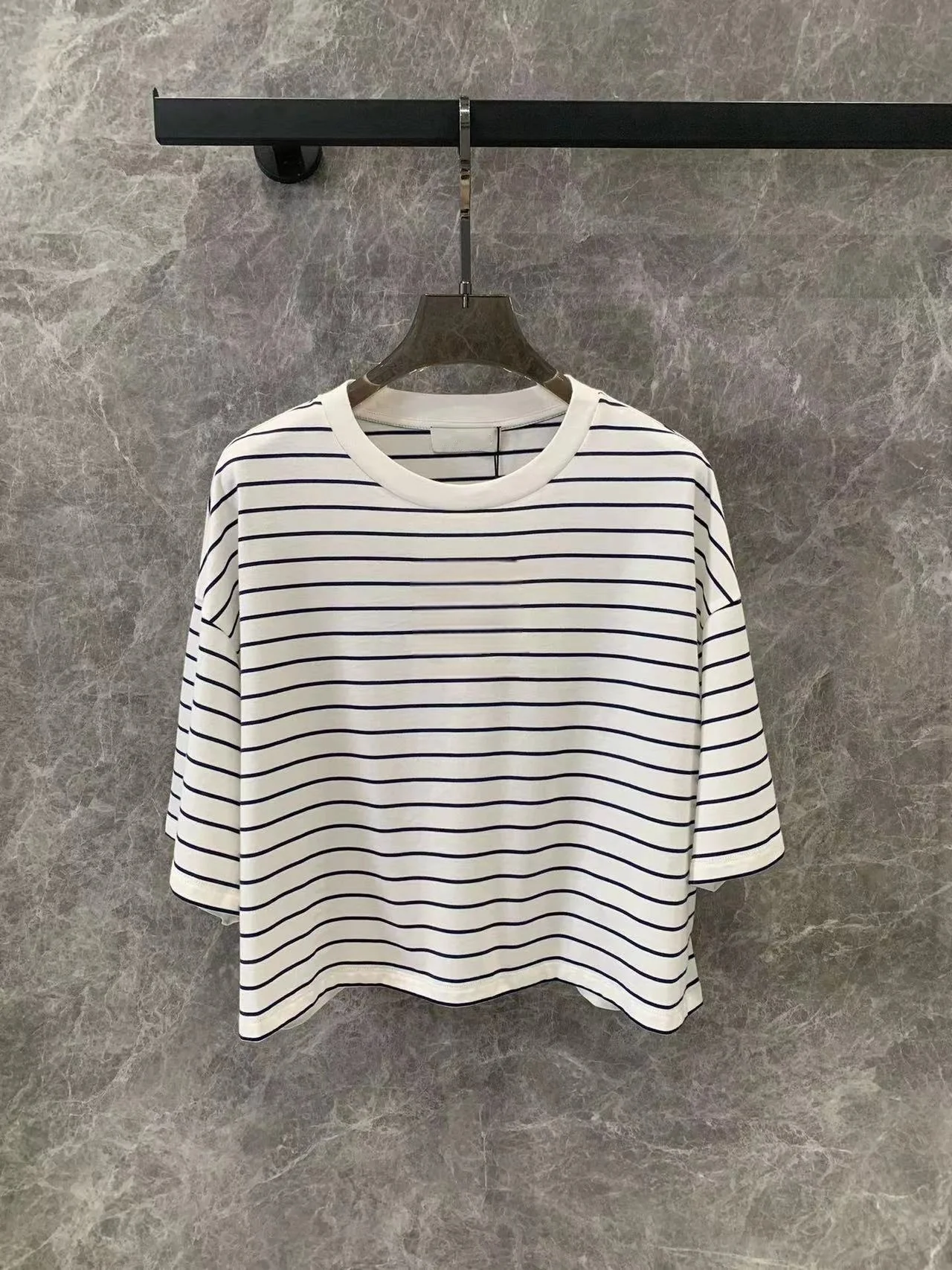 

2024 Women's Clothing Contrast striped short-sleeved T-shirt Spring Summer New 0630