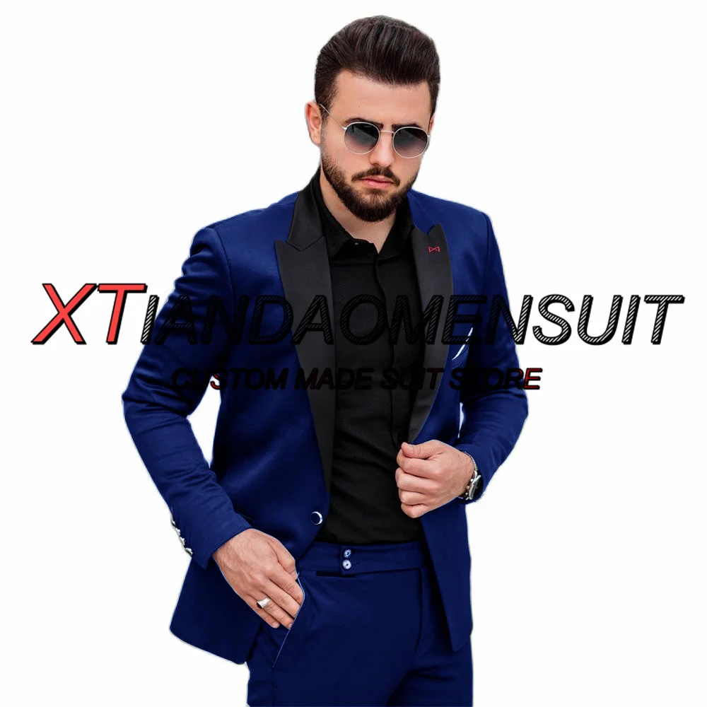 

Men's Suit Business Blazer Pants Two Piece Royal Blue Pointed Lapel Formal Blazer Set Groomsmen Wedding Tuxedo costume homme