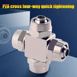 Copper Pneumatic Quick Twist Joint Lock Nut Four Sided Four Hole Air Pipe Joint Cross Four Way PZA-8 6 4 10 12mm