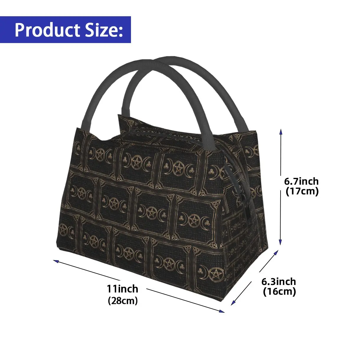 Triple Moon With Triskelion Pentagram Pagan Wiccan Insulated Lunch Bag for Women Children Portable Food Boxes Thermal Lunch Box